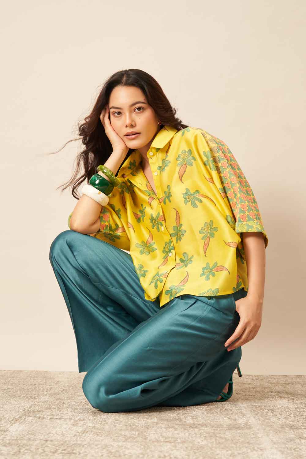 Bela Yellow chanderi hand blockprinted Shirt