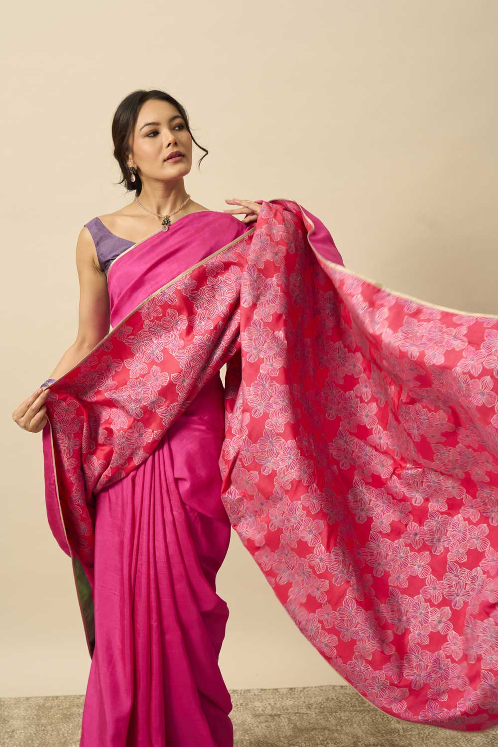 Vasundhara Pink Red Mulberry Silk Flip Pallu Saree