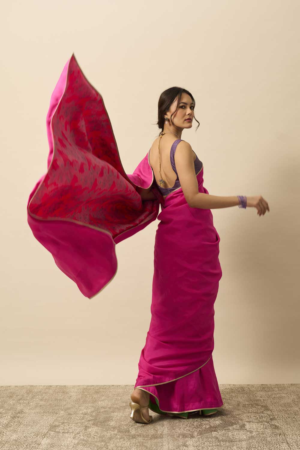 Vasundhara Pink Red Mulberry Silk Flip Pallu Saree