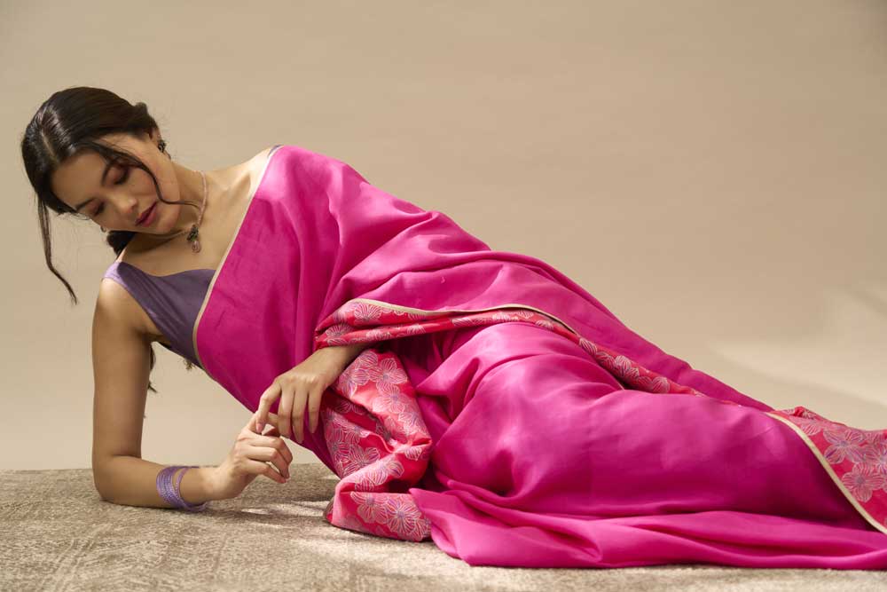 Vasundhara Pink Red Mulberry Silk Flip Pallu Saree
