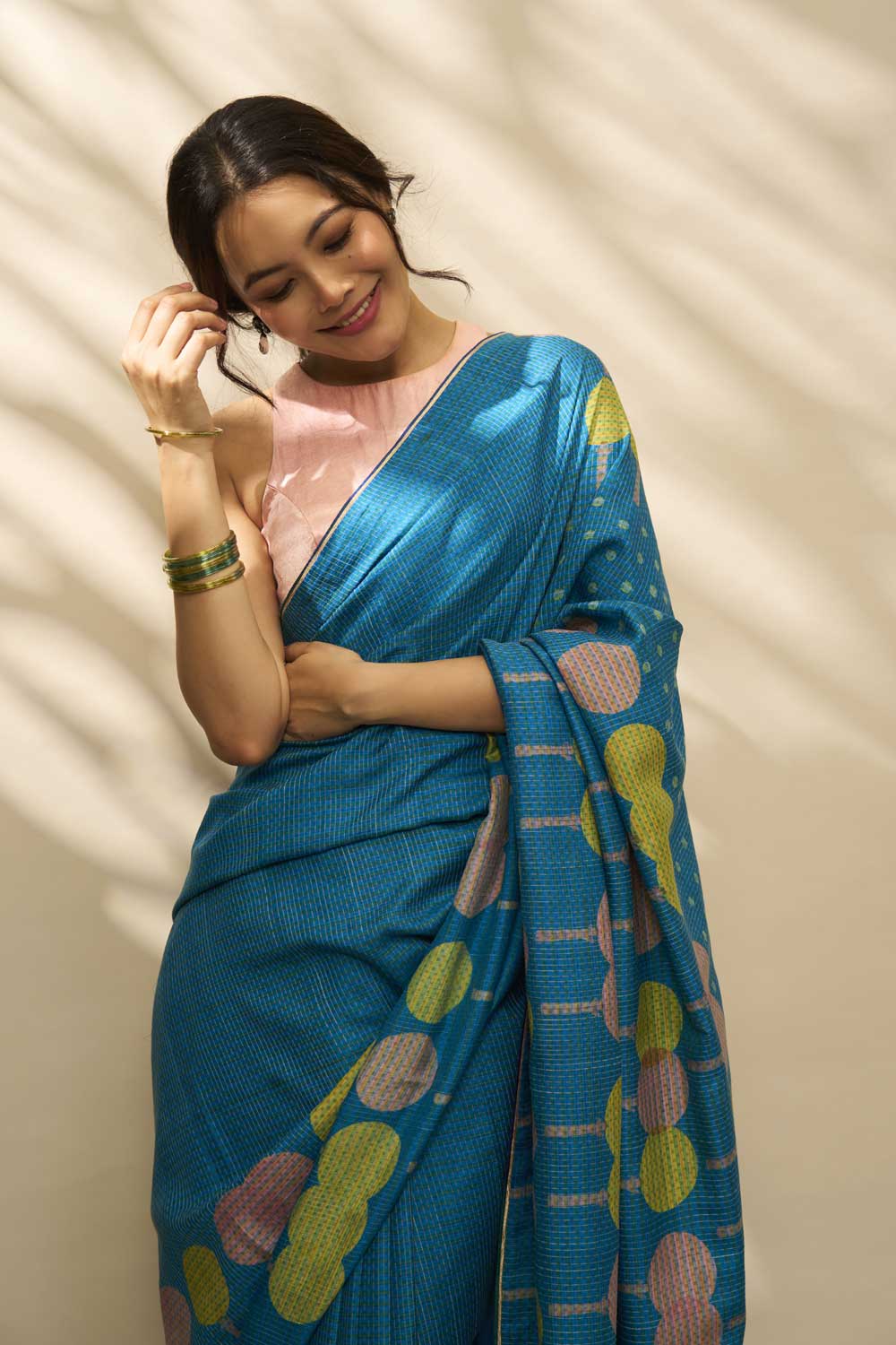 gulmohar turq Kanchi Silk Hand Blockprinted Saree