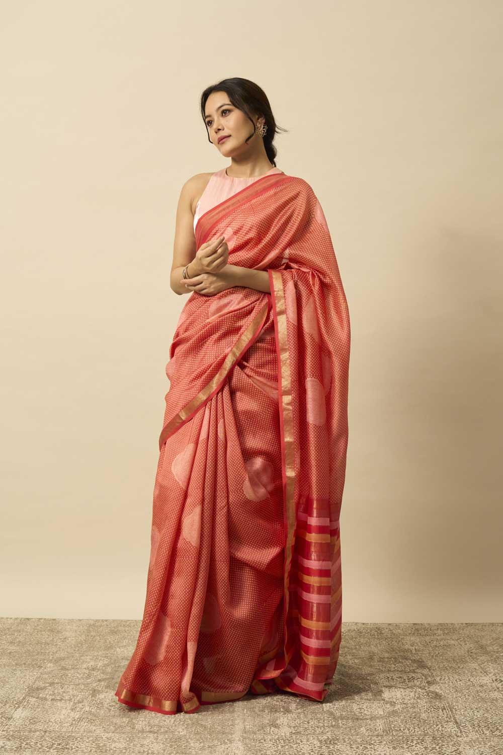 Gulab Red Maheshwari Silk Hand Block Printed Saree