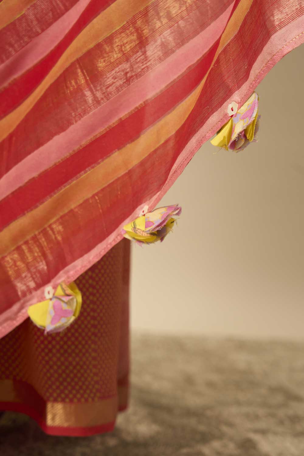 Gulab Red Maheshwari Silk Hand Block Printed Saree
