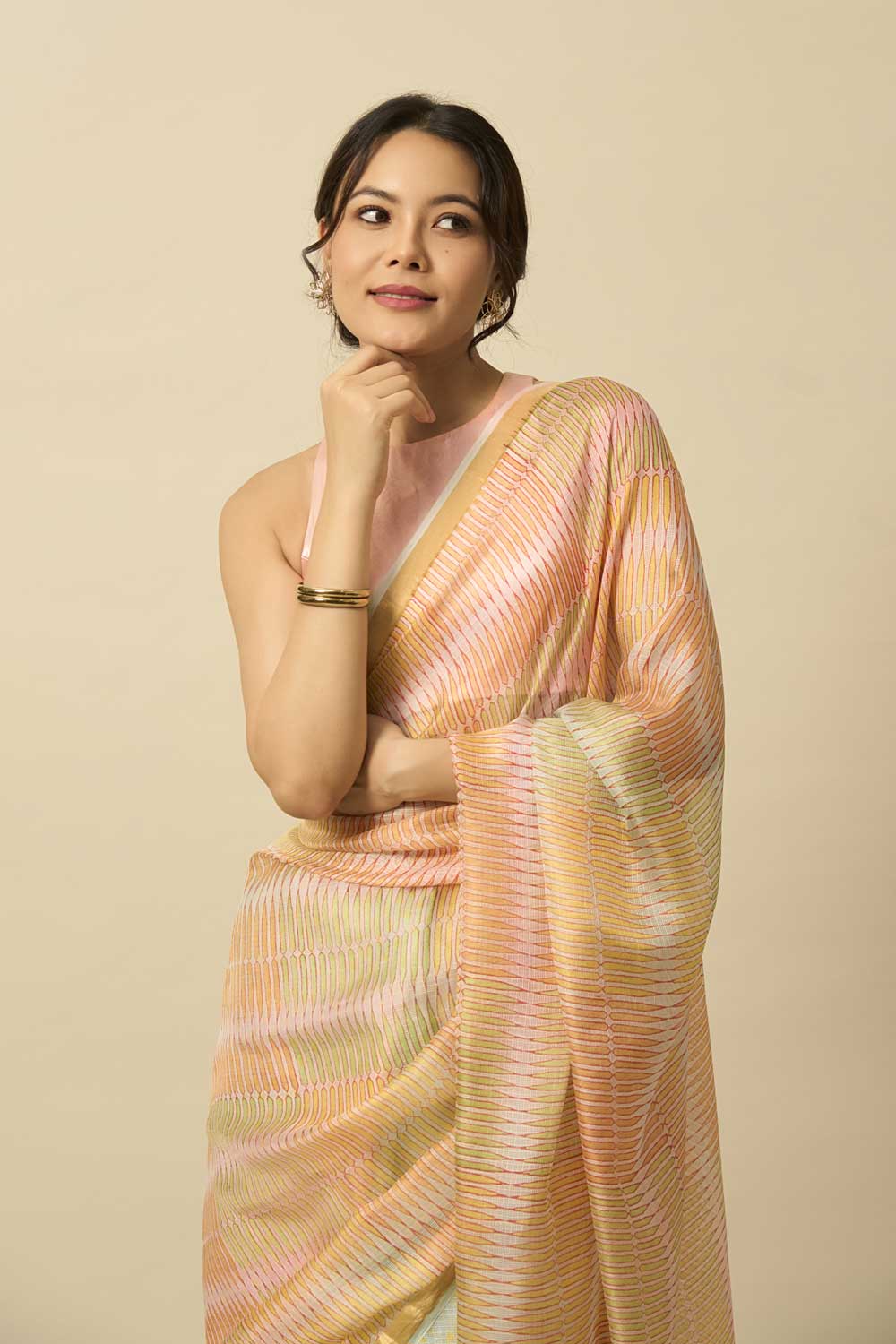 pencil leheriya kota silk hand block printed saree
