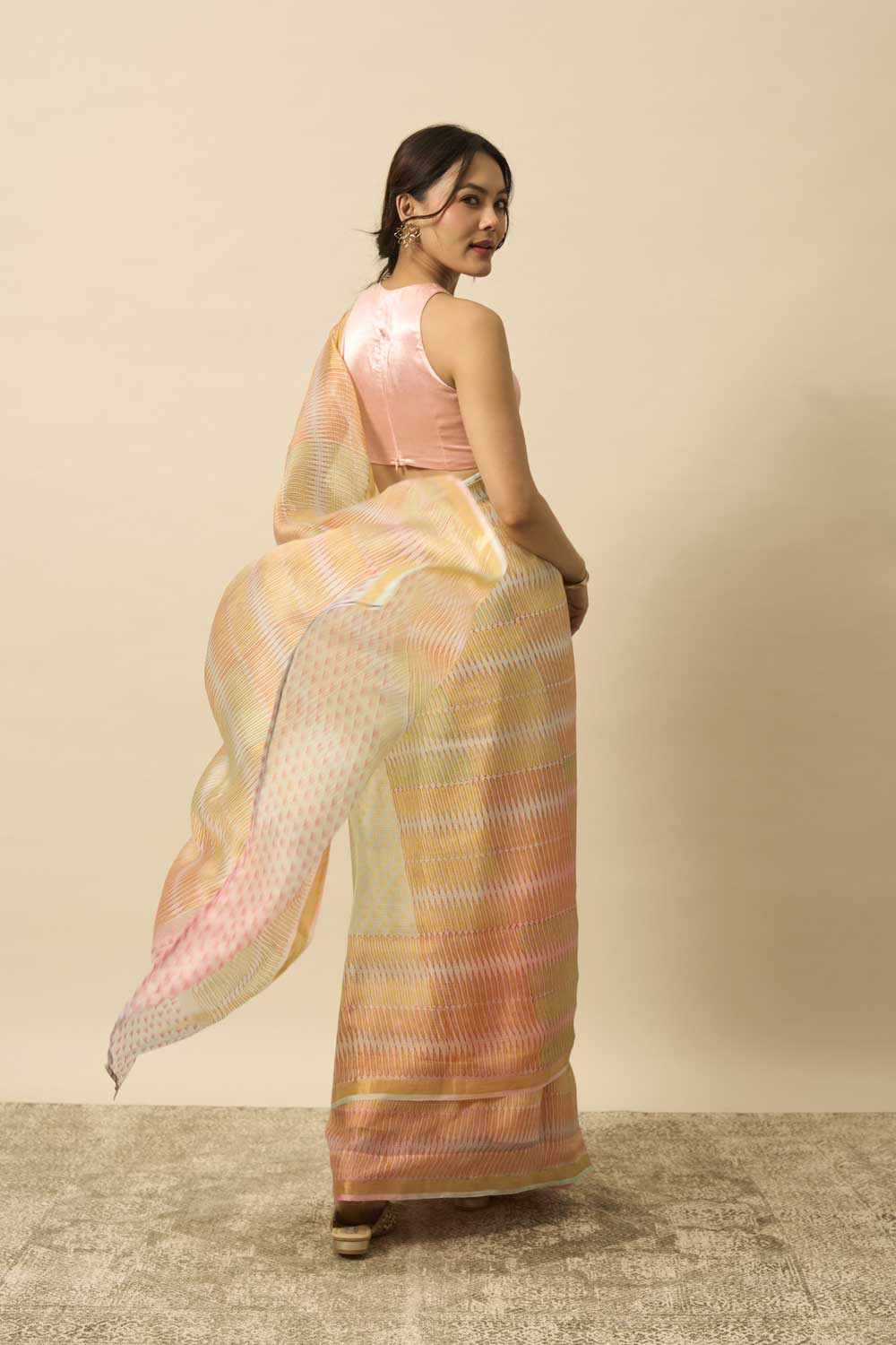 pencil leheriya kota silk hand block printed saree