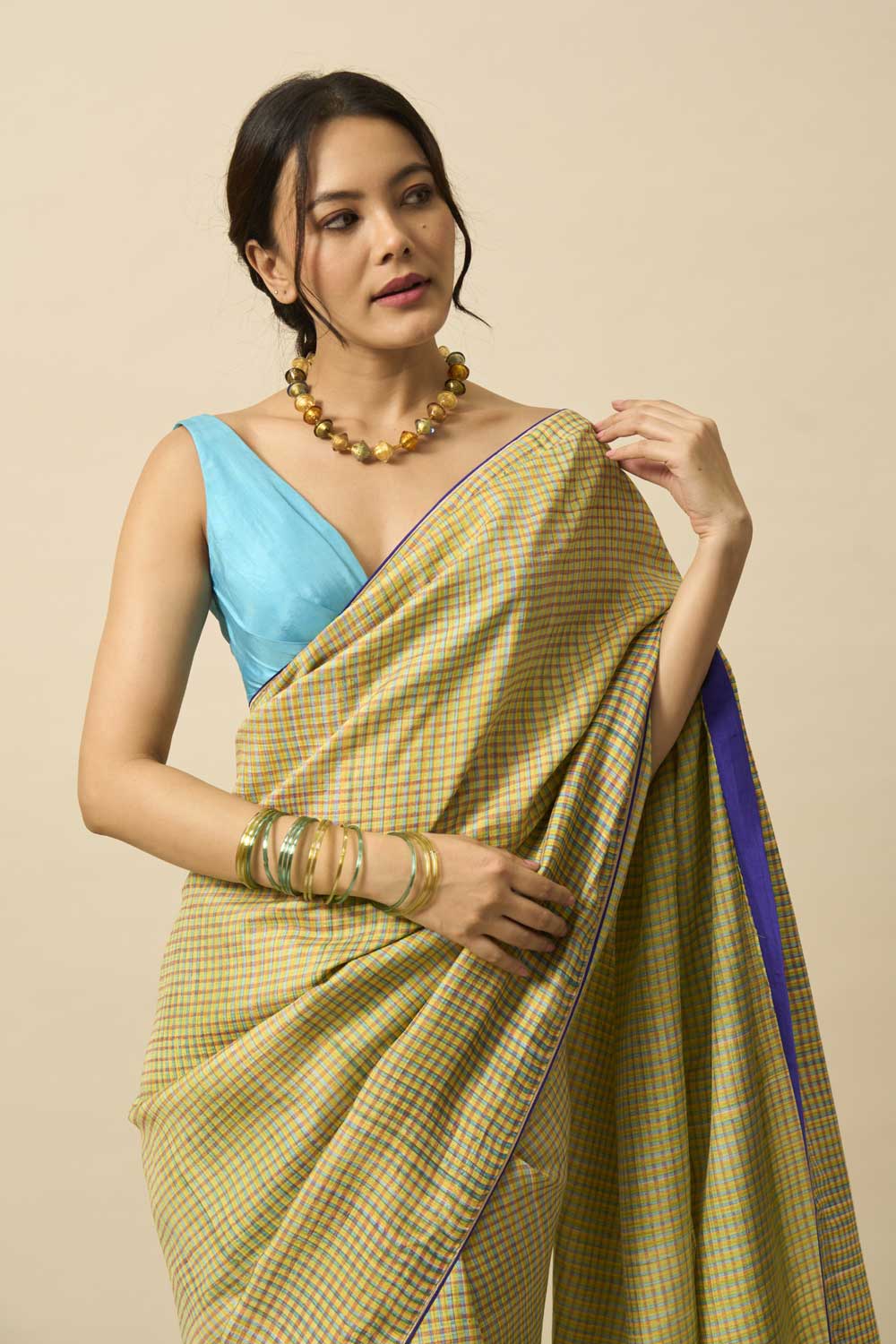 Tulsi White Kanchi Silk Hand Blockprinted Saree
