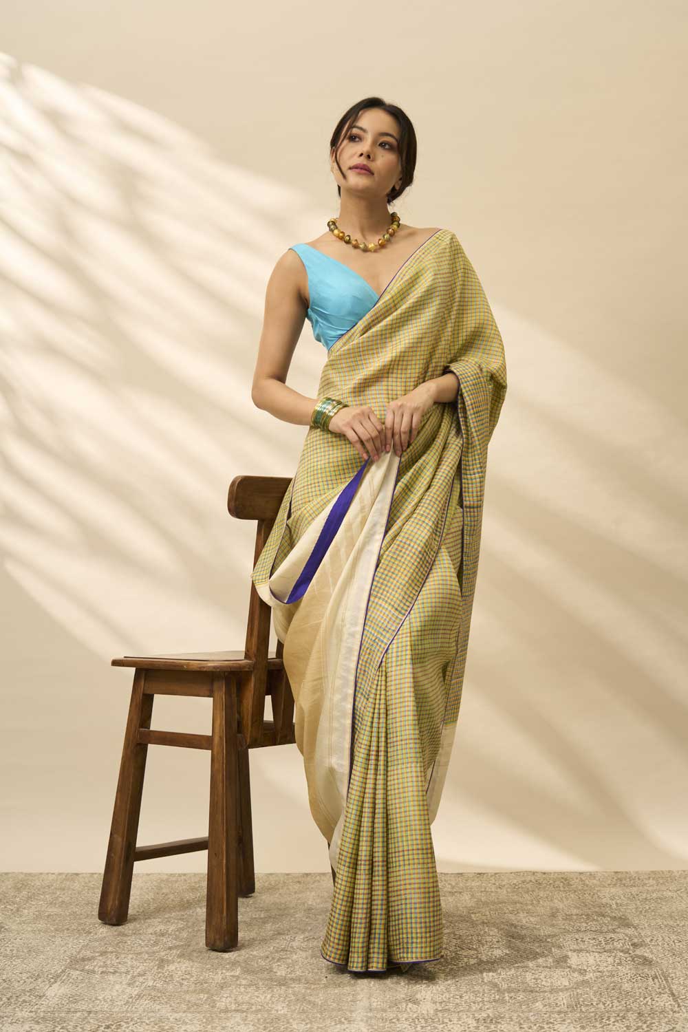 Tulsi White Kanchi Silk Hand Blockprinted Saree