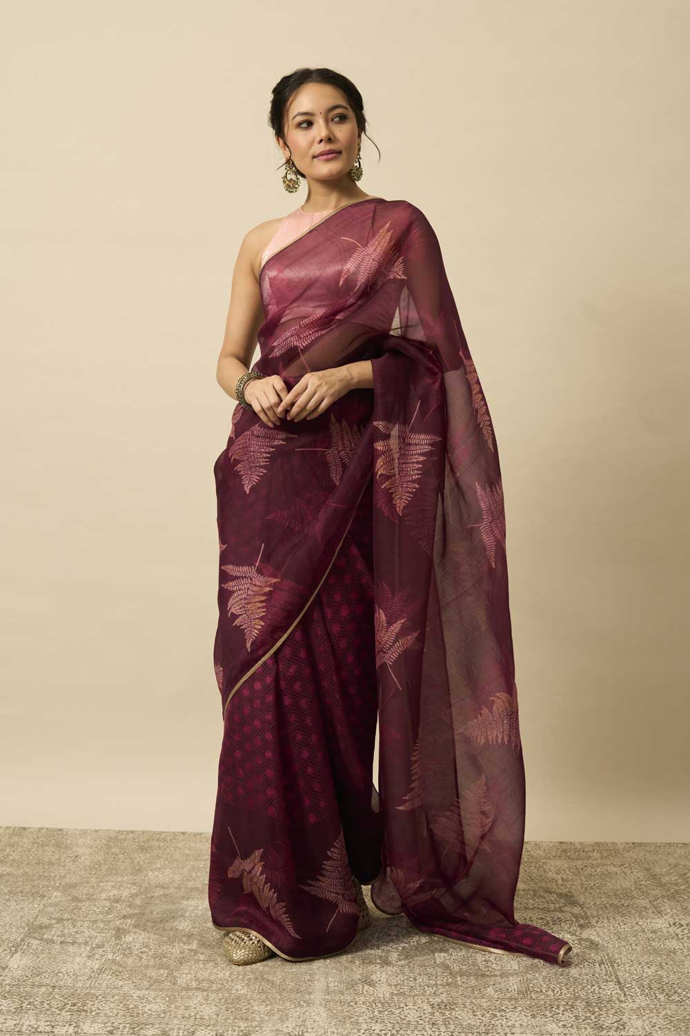 SUKUMARI WINE KATAAN SILK HAND BLOCKPRINTED SAREE