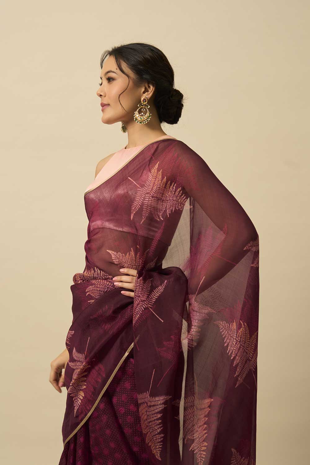 SUKUMARI WINE KATAAN SILK HAND BLOCKPRINTED SAREE