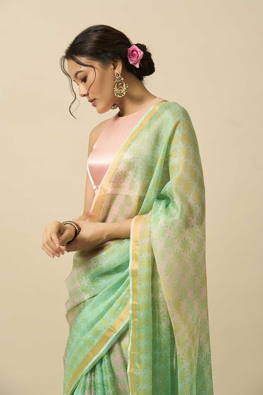 pinwheel leheriya kota silk hand block printed saree