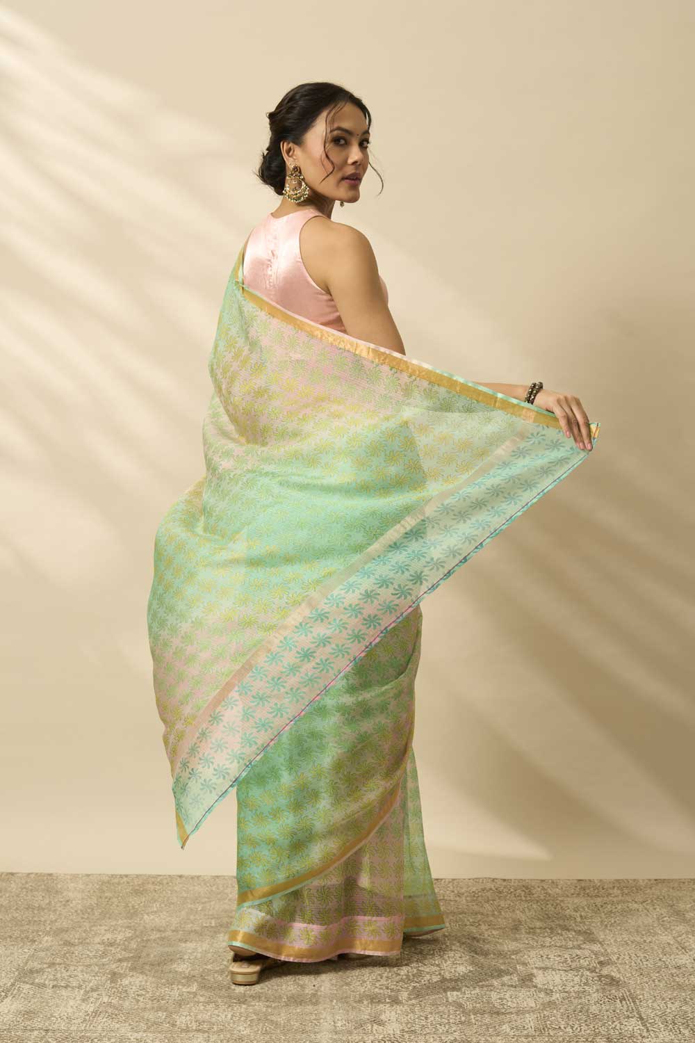 pinwheel leheriya kota silk hand block printed saree