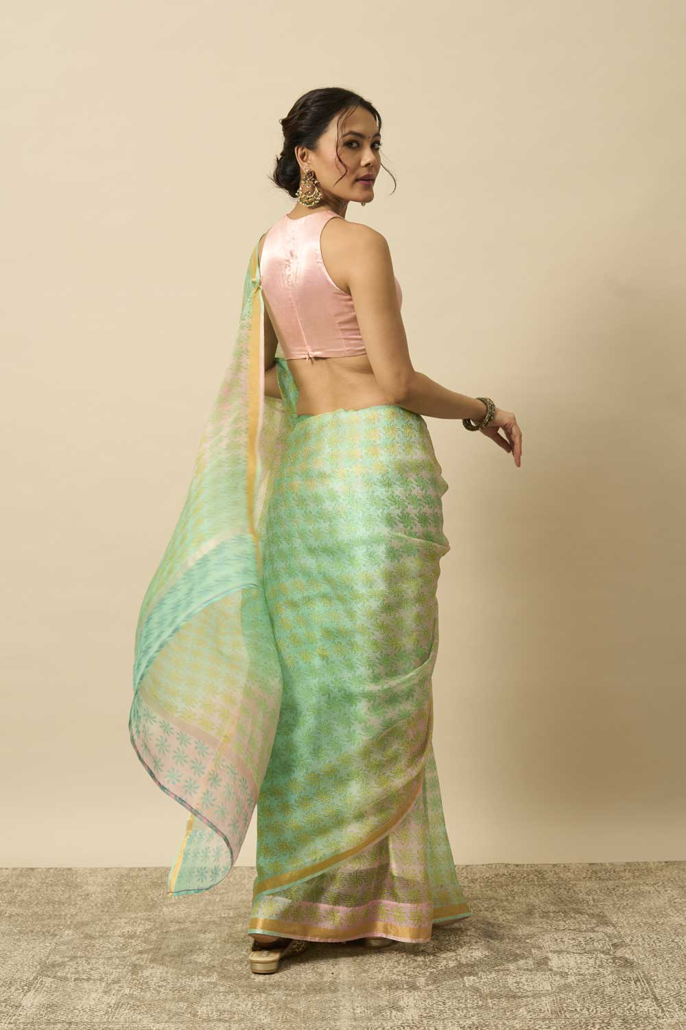 pinwheel leheriya kota silk hand block printed saree