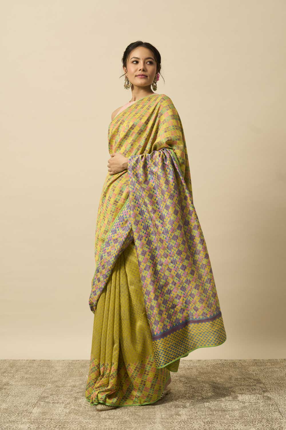 Pancham Yellow Blue Handloom Maheshwari Hand Blockprinted saree