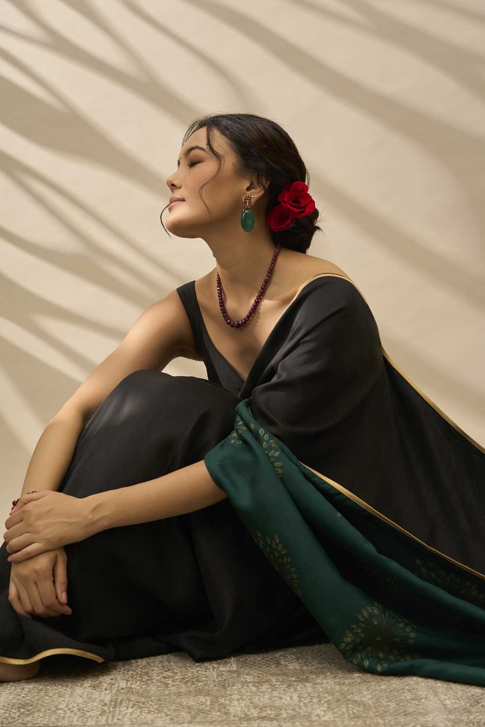Charumati Black Green Mulberry Silk Flip Pallu Saree