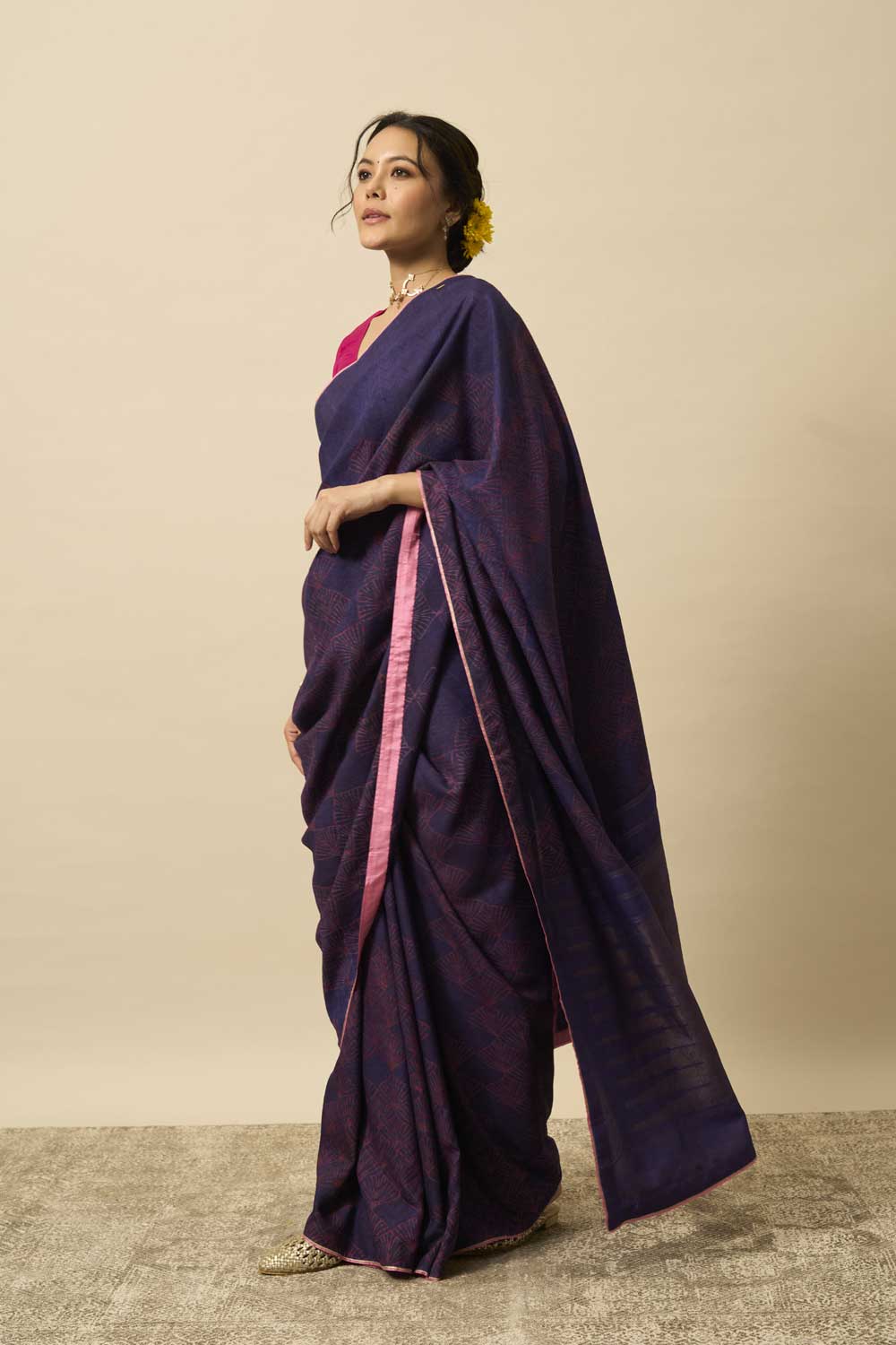 Amaltas Purple Kanchi Silk Hand Blockprinted Saree