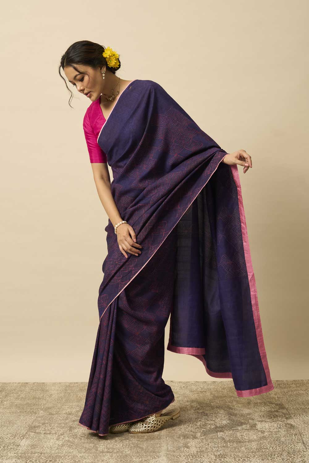 Amaltas Purple Kanchi Silk Hand Blockprinted Saree