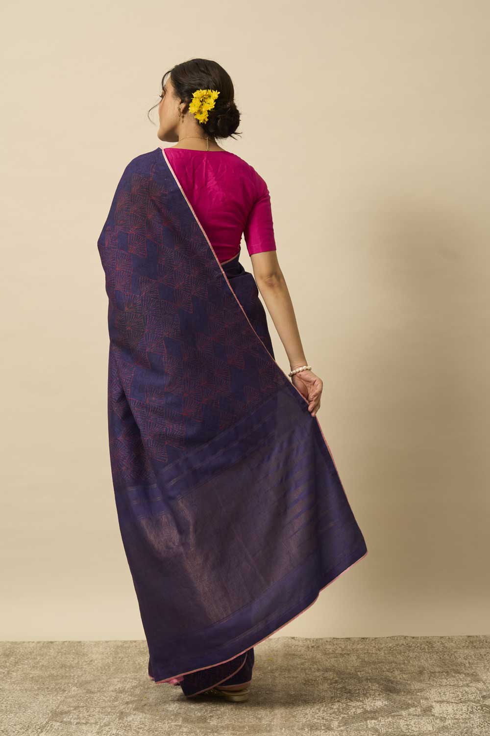 Amaltas Purple Kanchi Silk Hand Blockprinted Saree