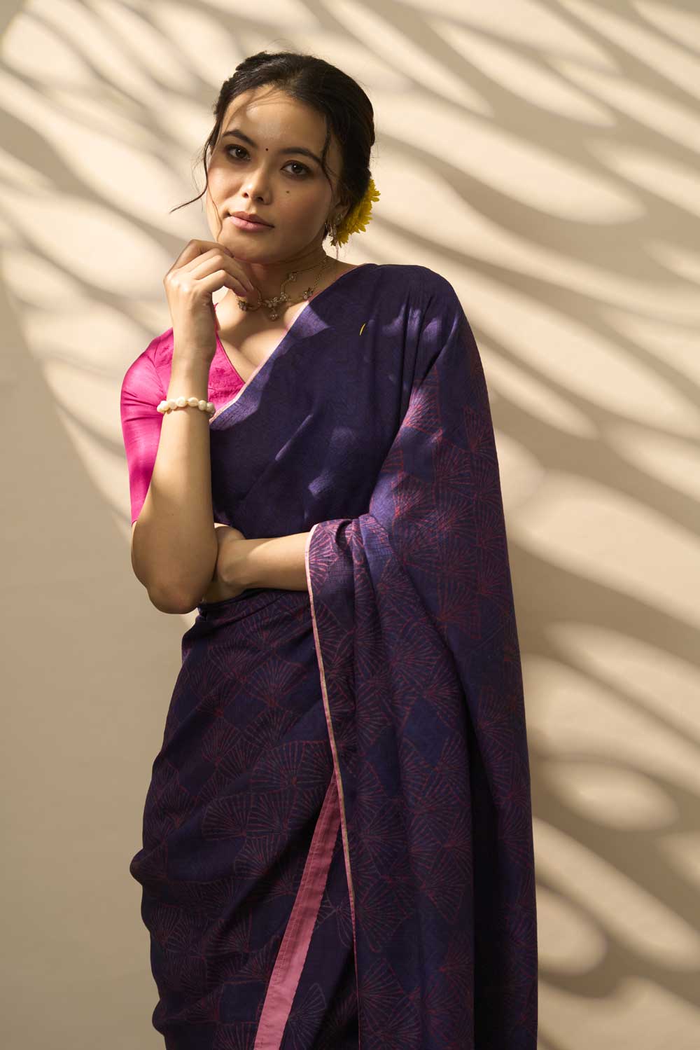 Amaltas Purple Kanchi Silk Hand Blockprinted Saree
