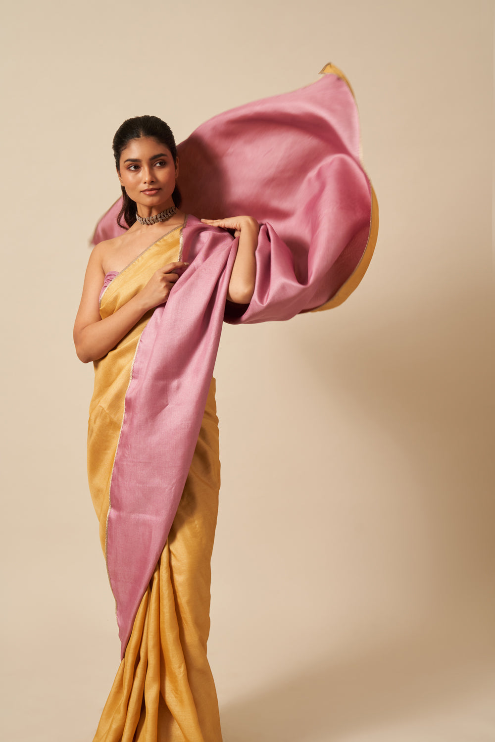 Rajeshwari marigold_lac Handloom Tussar Silk Flip Pallu Saree