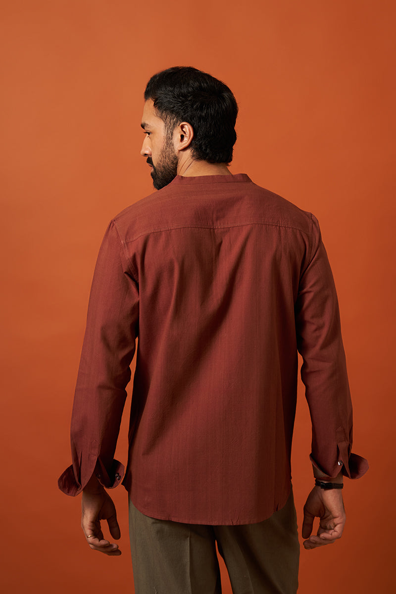 Sutra Brick Red Handspun Handwowen Cotton Shirt