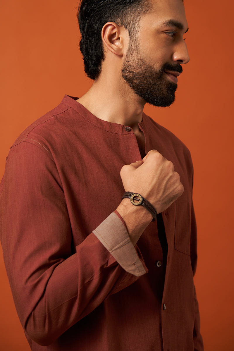 Sutra Brick Red Handspun Handwowen Cotton Shirt
