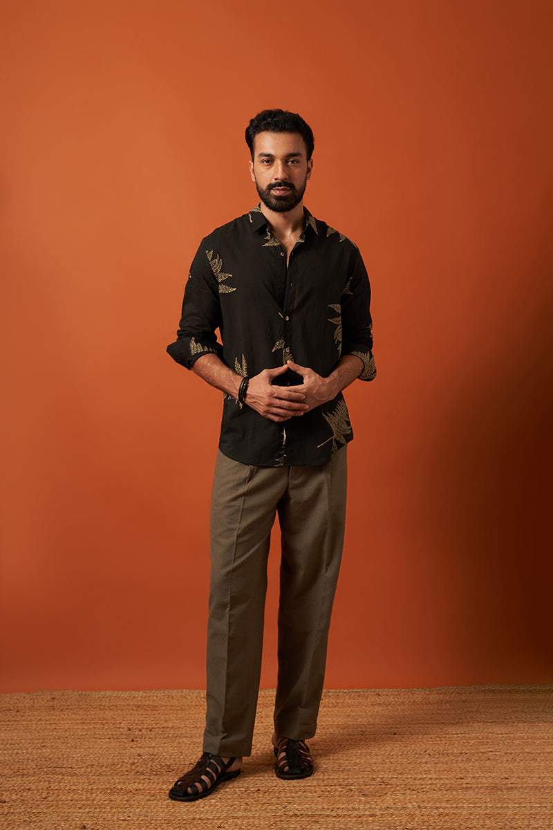 Black Fern Voile Hand Block Printed Shirt