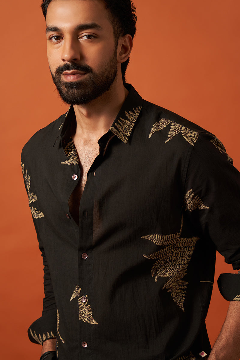 Black Fern Voile Hand Block Printed Shirt