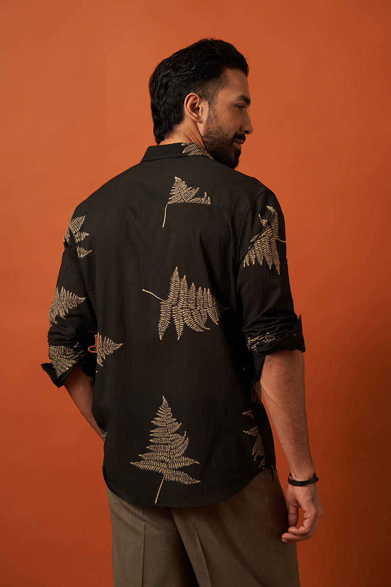 Black Fern Voile Hand Block Printed Shirt