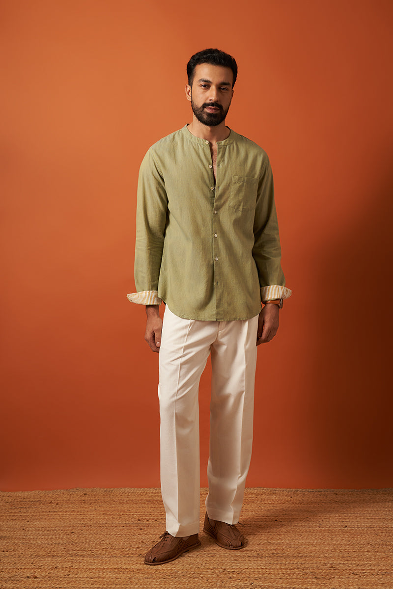 Aayam Green Handspun Handwowen Cotton Shirt