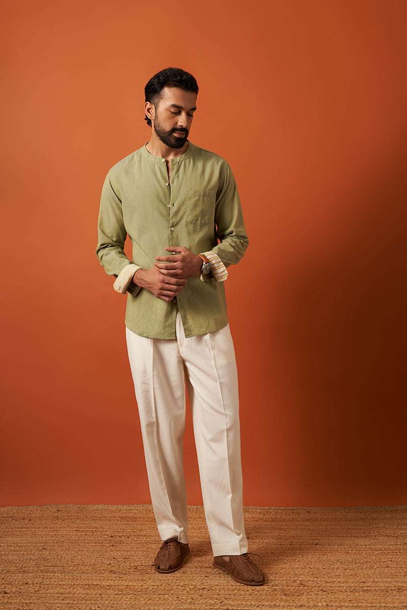 Aayam Green Handspun Handwowen Cotton Shirt