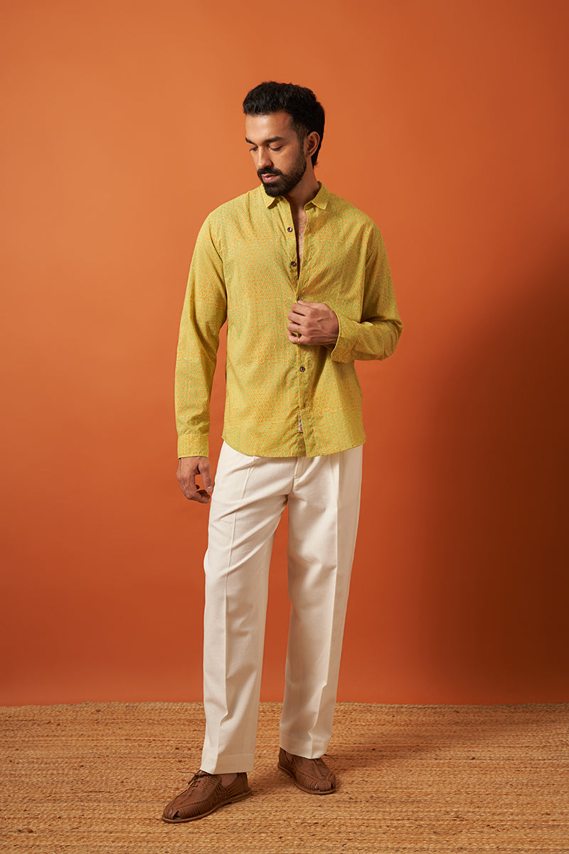 Yellow Diamond Voile Hand Blockprinted Shirt