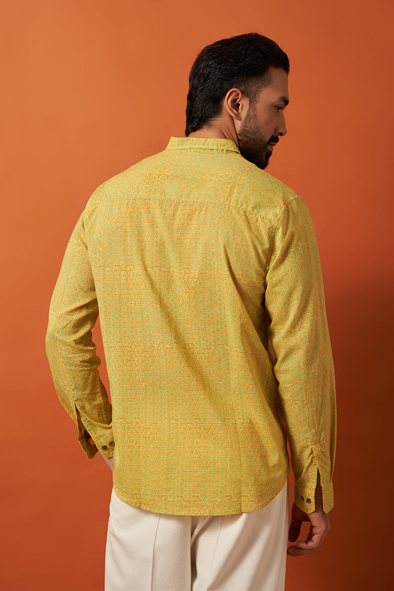 Yellow Diamond Voile Hand Blockprinted Shirt