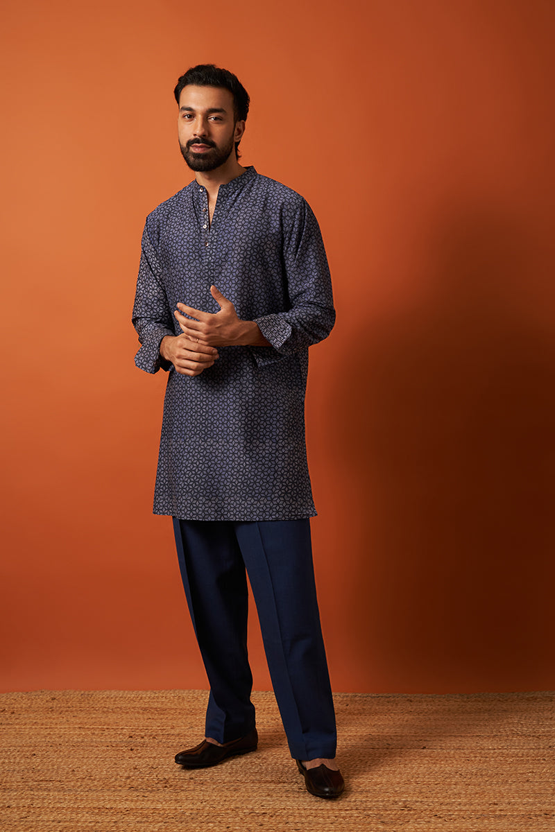 Blue Diamond Cotton Silk Hand Blockprinted Kurta
