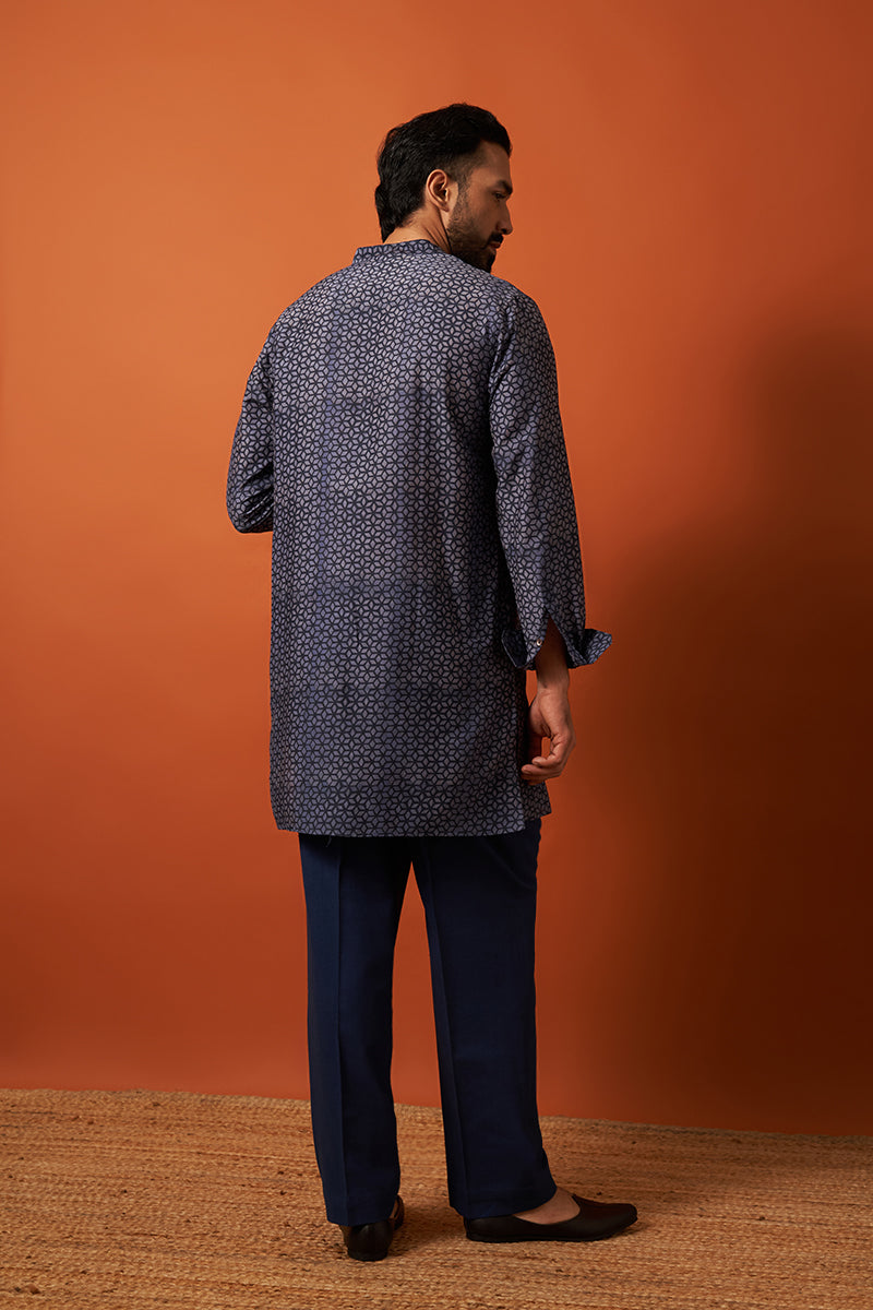 Blue Diamond Cotton Silk Hand Blockprinted Kurta