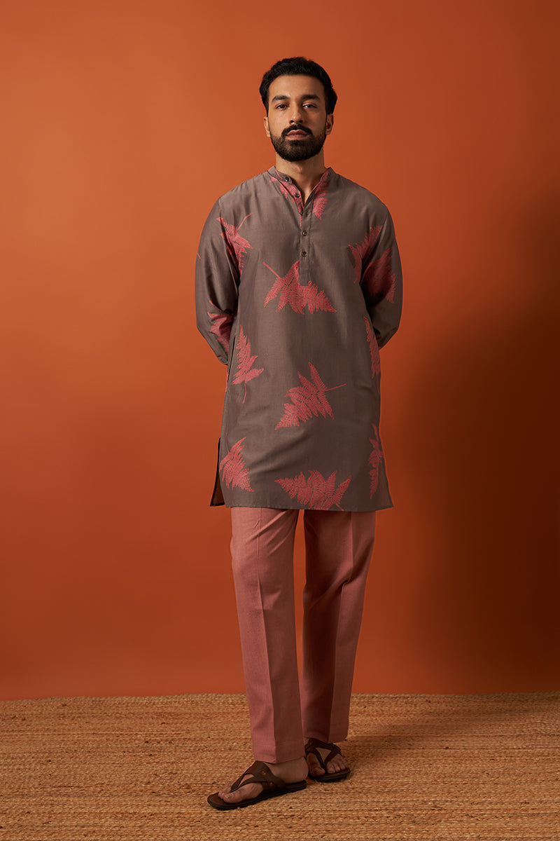 Grey Fern Cotton Silk Hand Blockprinted Kurta