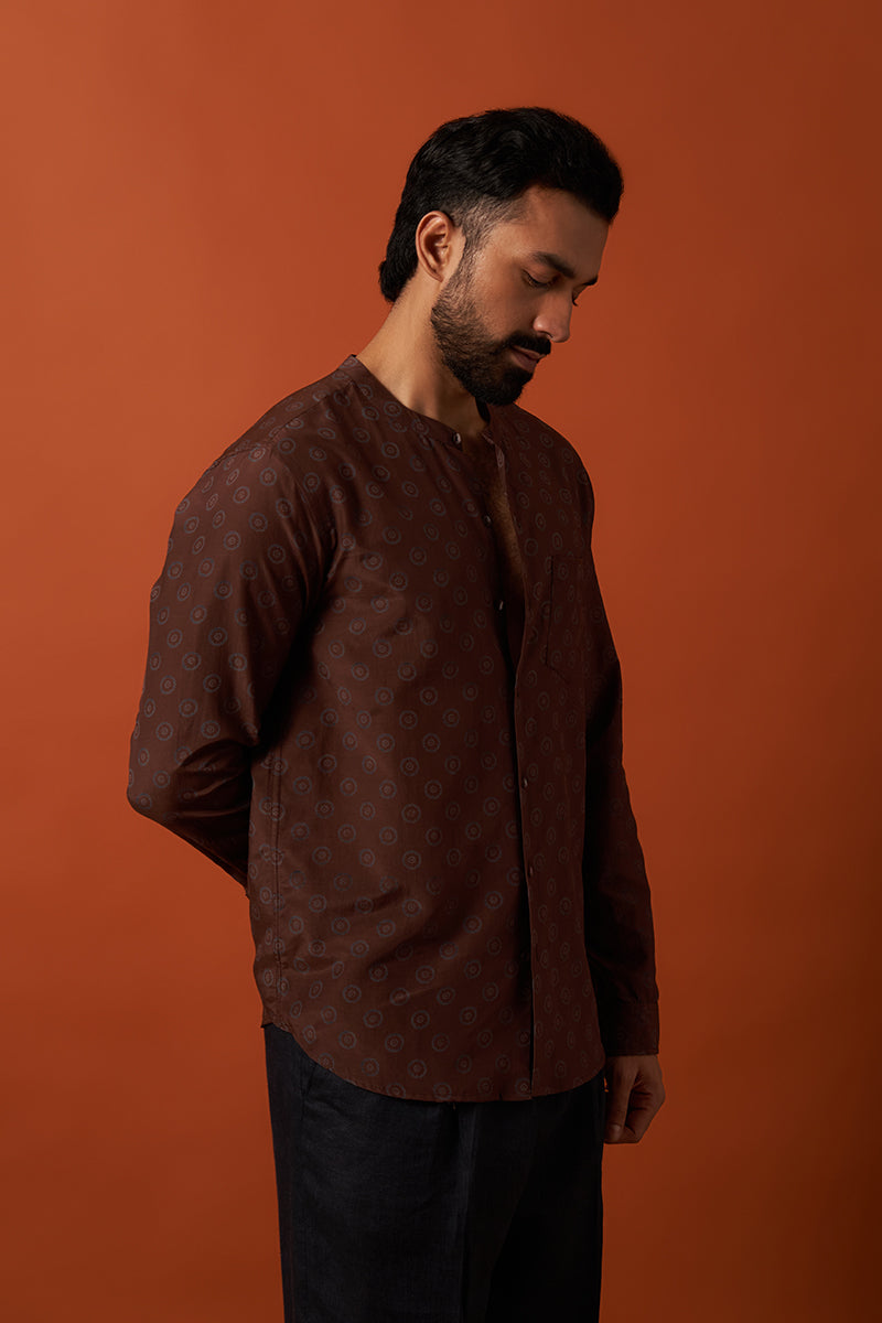 Brown Sun Cotton Silk Hand Blockprinted Shirt