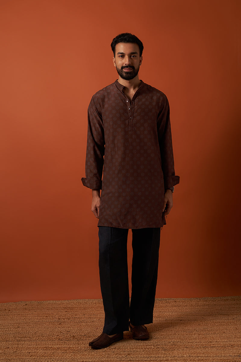 Brown Sun Cotton Silk Hand Blockprinted Kurta