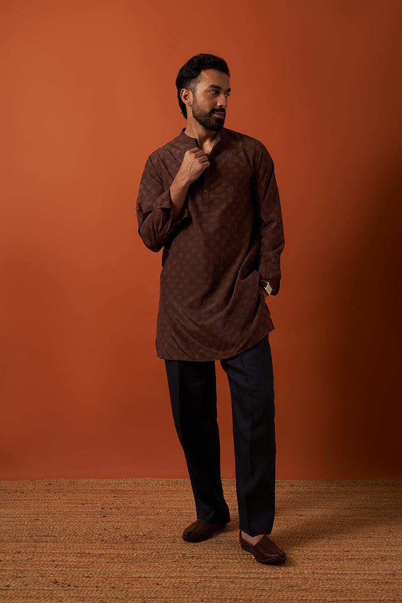 Brown Sun Cotton Silk Hand Blockprinted Kurta
