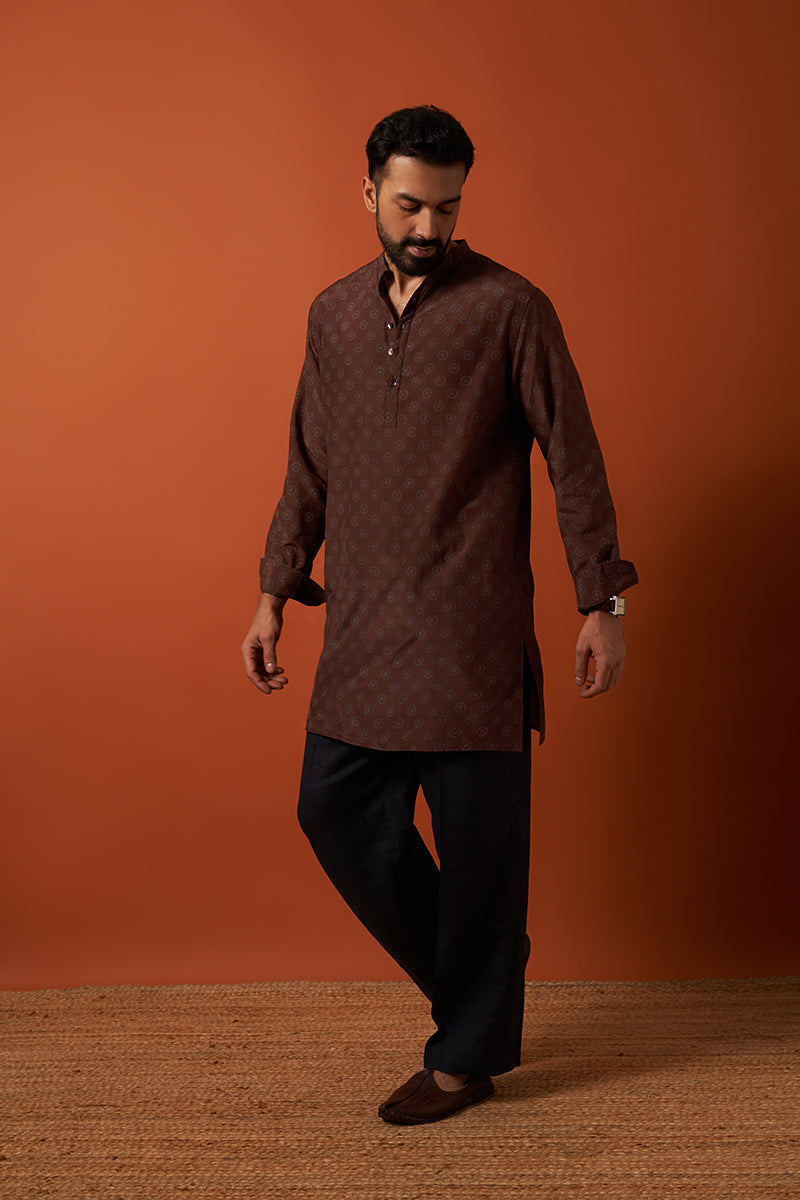 Brown Sun Cotton Silk Hand Blockprinted Kurta