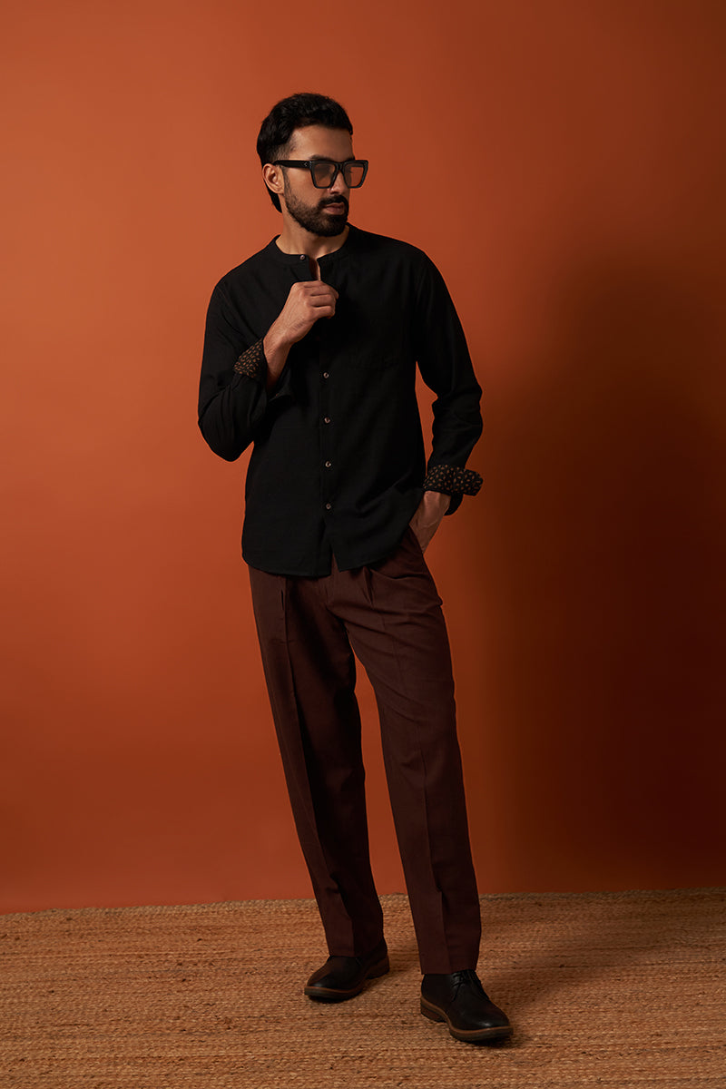 Shunya Black Handspun Handwowen Cotton Shirt