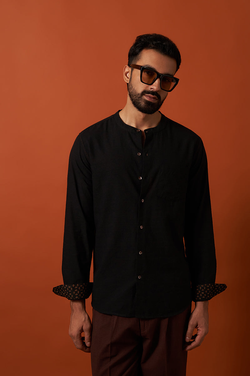 Shunya Black Handspun Handwowen Cotton Shirt