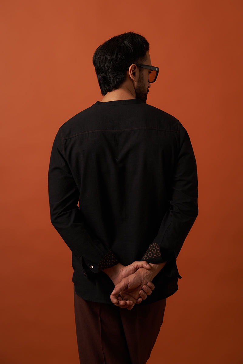 Shunya Black Handspun Handwowen Cotton Shirt