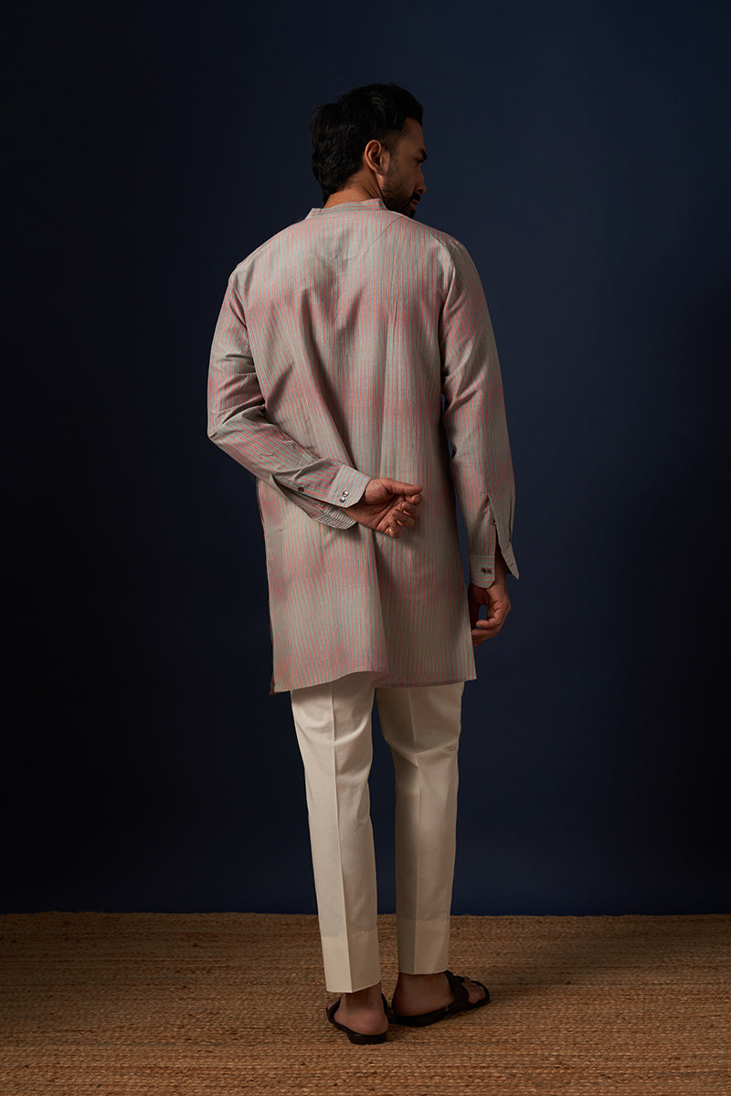 Pink Stripes Cotton Silk Hand Blockprinted Kurta