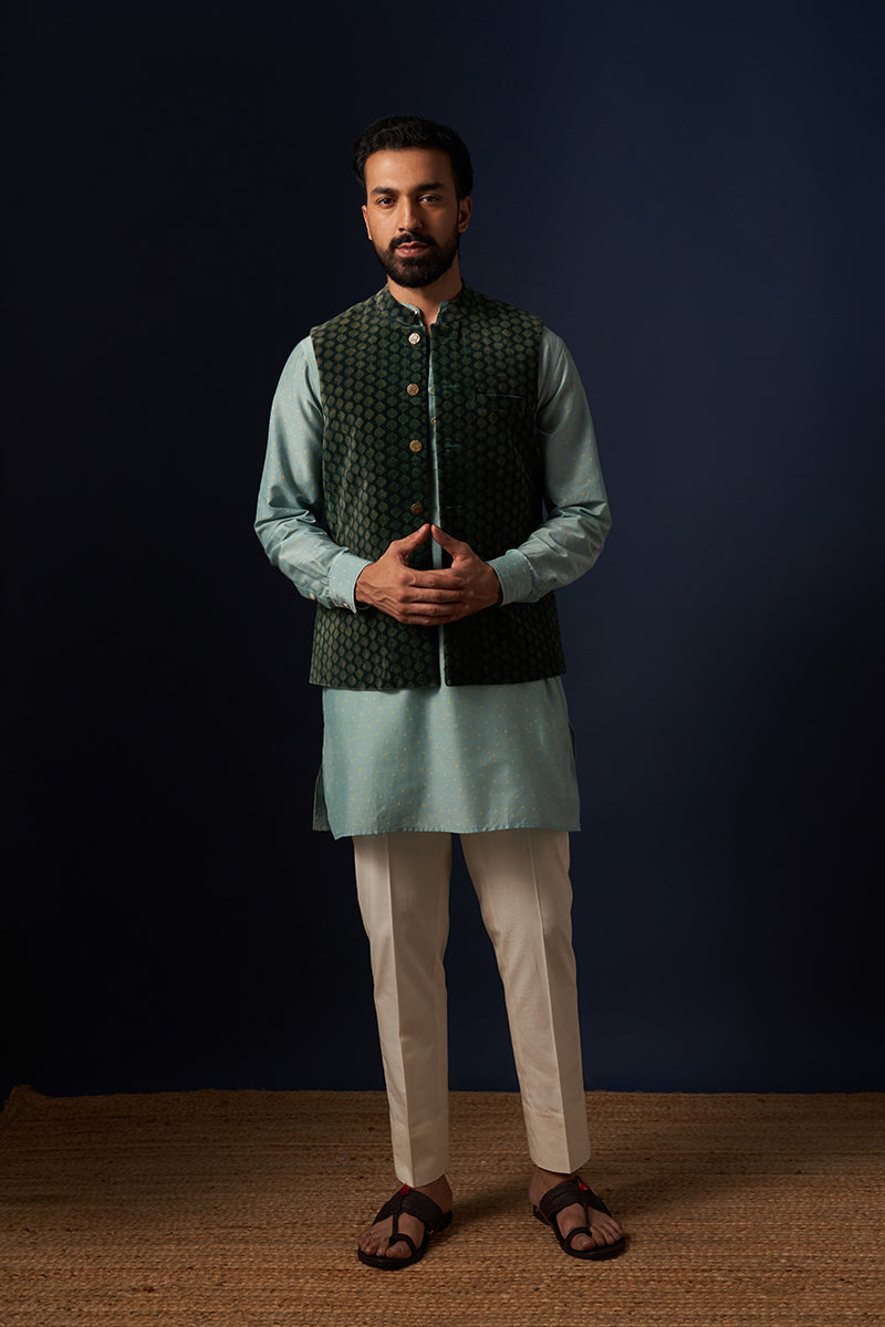 Kadamb Green Drops Wine Red Hand Blockprinted Cotton Velvet Bandi