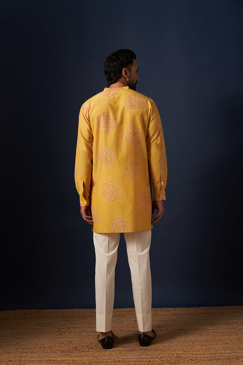 Yellow Rose Cotton Silk Hand Blockprinted Kurta