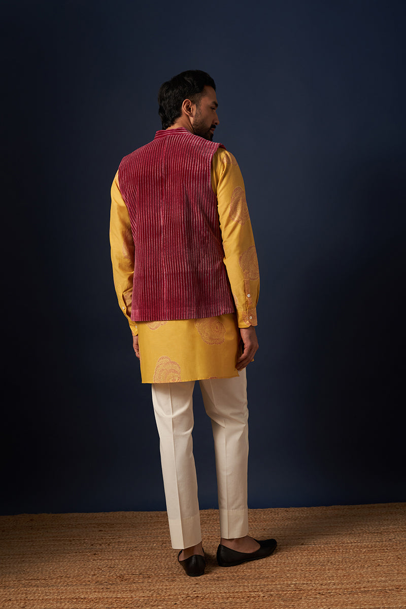 Atri Wine Red Stripes Hand Blockprinted Cotton Velvet Bandi
