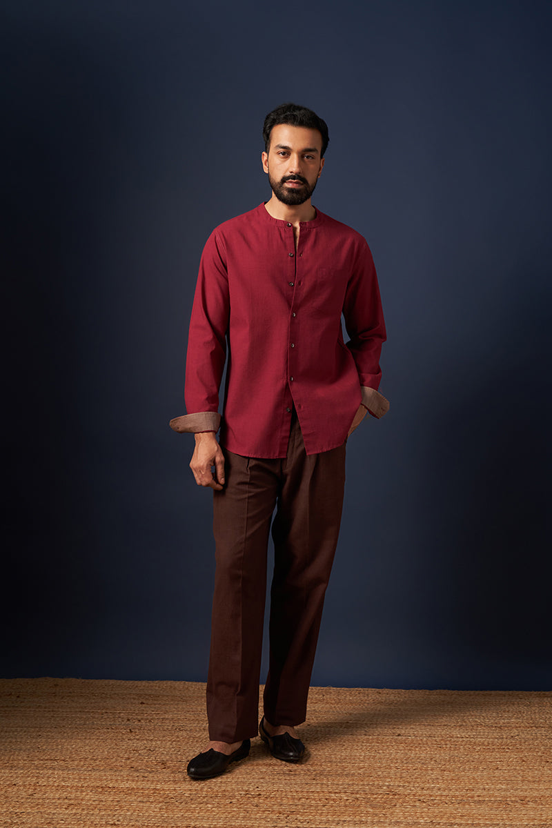 Tanaya Wine Handspun Handwowen Cotton Shirt