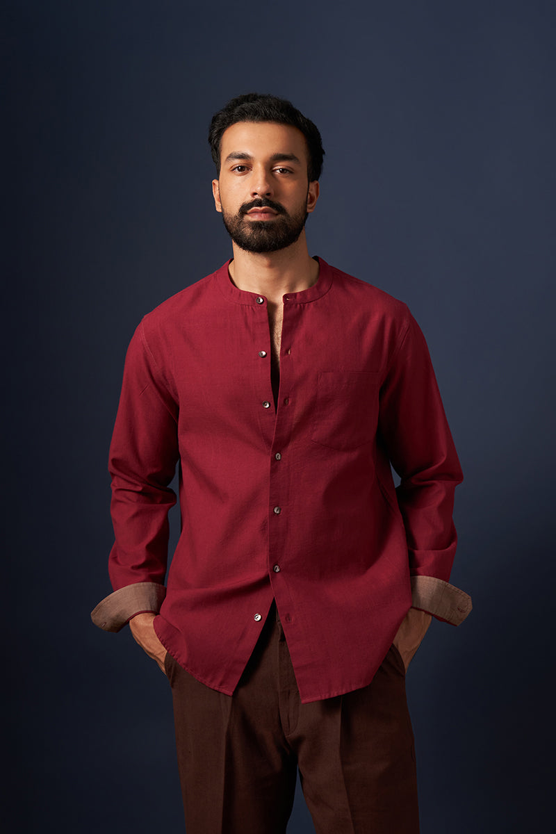 Tanaya Wine Handspun Handwowen Cotton Shirt