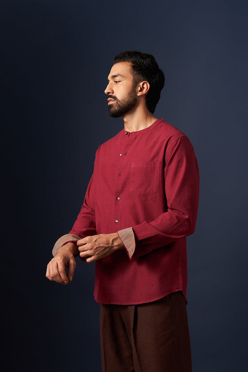 Tanaya Wine Handspun Handwowen Cotton Shirt