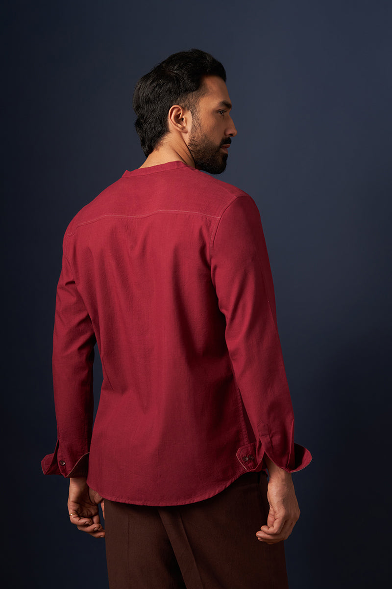 Tanaya Wine Handspun Handwowen Cotton Shirt